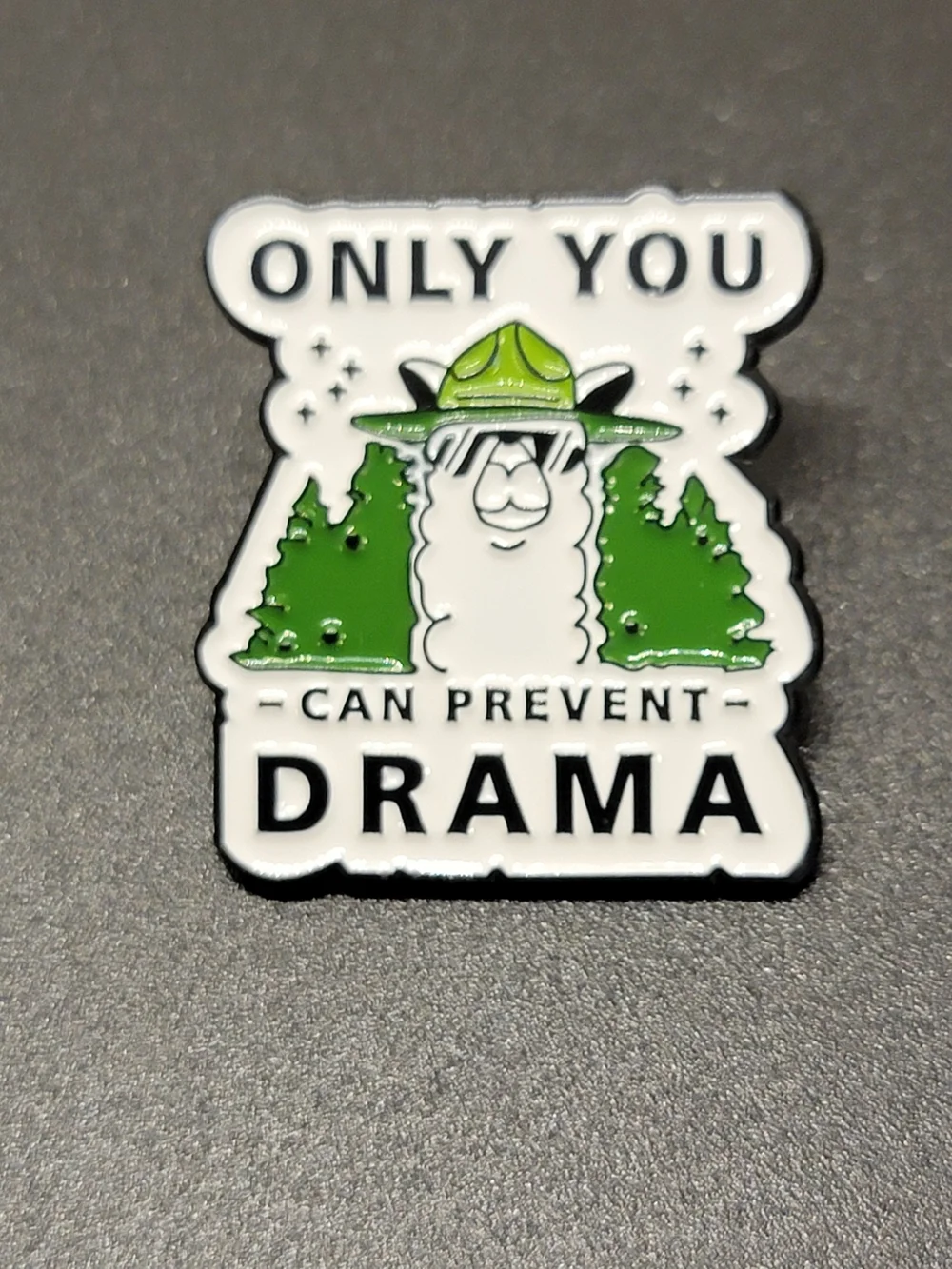 Llama Pin, Only You Can Prevent Drama Enamel Pin - Green & White